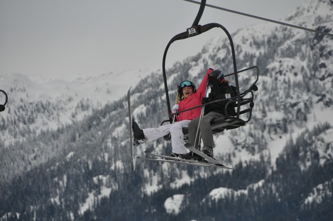 Skiers on a ski lift
