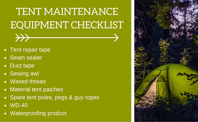 Tent maintenance equipment checklist