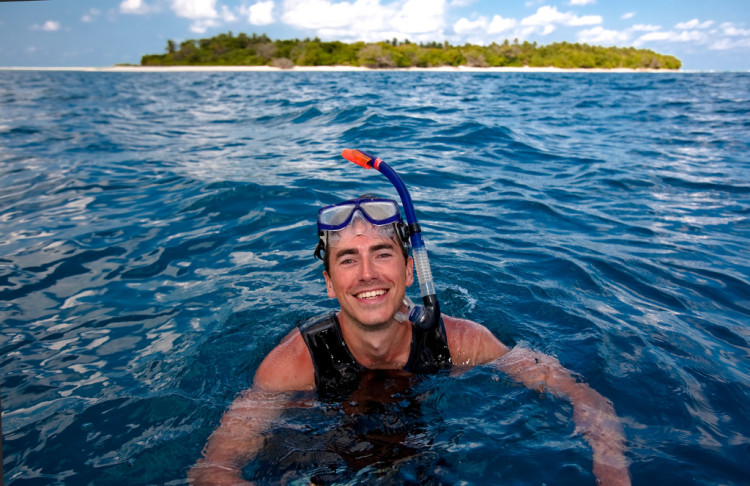 Simon Reeve snorkeling in the Indian Ocean