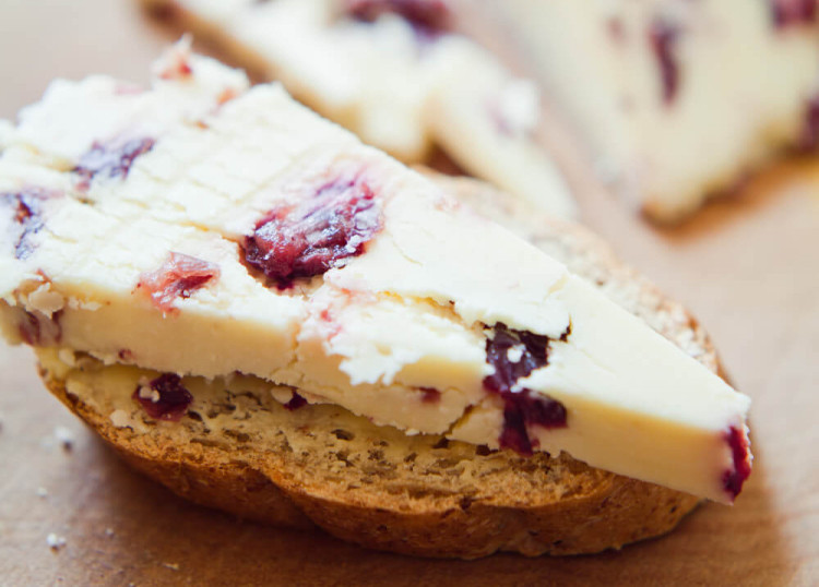 Wensleydale cheese with cranberry on bread